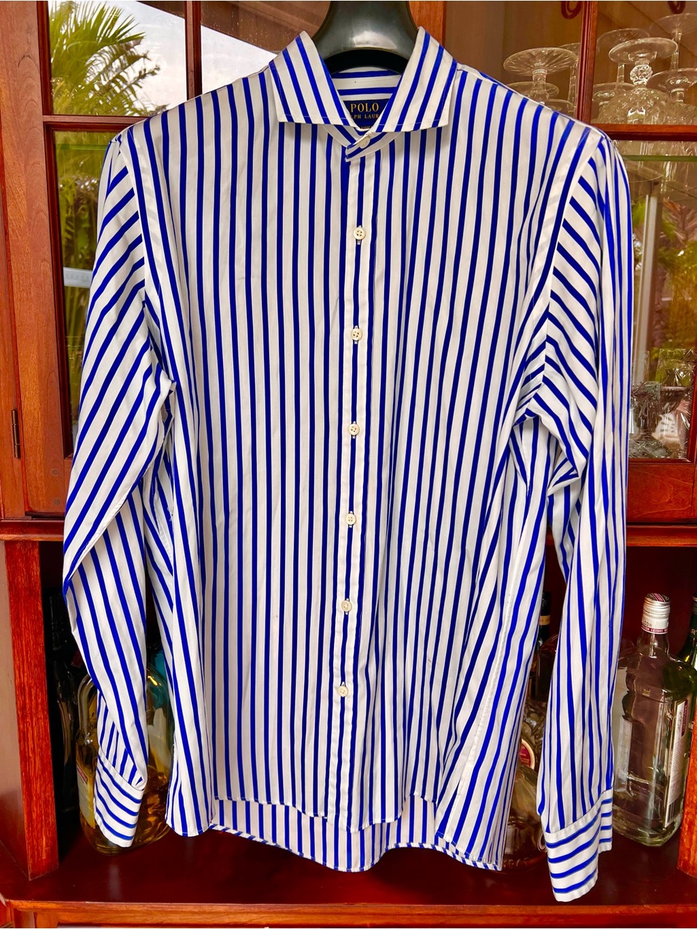 Polo by Ralph Lauren White & Blue Vertical Stripe Dress Shirt